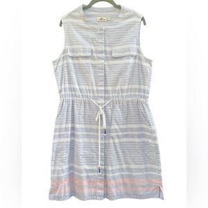 Vineyard Vines Women's 100% Cotton Stripped Sleevless Button Down Dress Size 14
